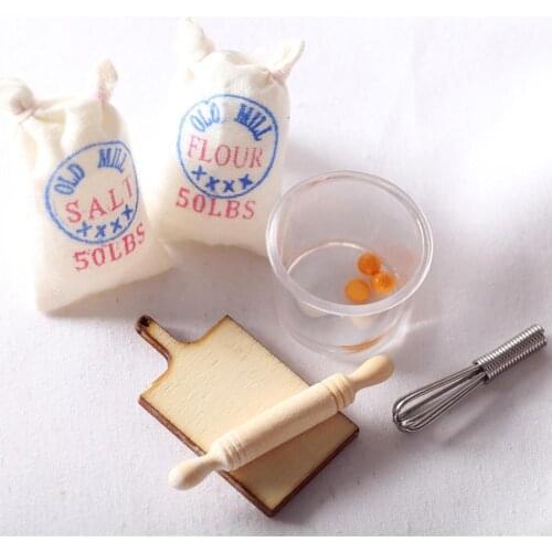 1/6 1/12 Dollhouse Mini Flour Salt Sack Mold Eggbeater Roller Model Toy Decor