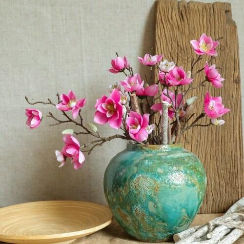 1Pc artificial silk 6 Heads magnolia Branch home Hotel table decoration fake flower wedding bride holding photography props