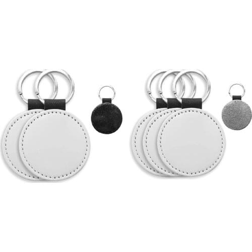 20 Pack Sublimation Blanks Keychain Glitter PU Leather Keychain DIY Heat Transfer Keyring (Black Round & Silver Round)