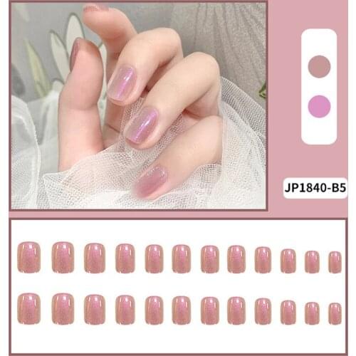 24pcs Nail Patch Glue Type Fashion Pink Purple Manicure Patch False Nails Save Time Gifts for Girls SK88