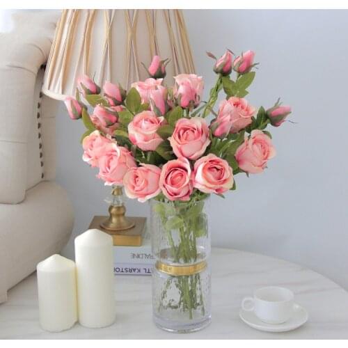 5Pcs/lot Vintage Forever Rose Artificial Flower Decoration Wedding Flower Wall Silk Flower Wreath Farmhouse Decor Roses Bouquet