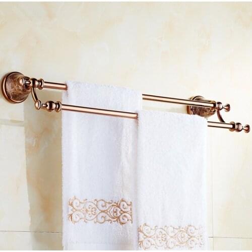 Bathroom accessories, Brass Material Luxury Rose Gold Finish Double Towel Bar&Towel Rack / Marble Creative Design Style