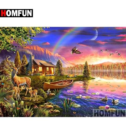 HOMFUN Full Square/Round Drill 5D DIY Diamond Painting "Animal landscape" Embroidery Cross Stitch 5D Home Decor A07026