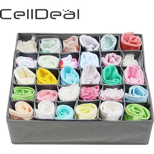 30 Grid Underwear Socks Tie Bamboo Charcoal Non-woven Storage Box Foldable Space Saver Drawer Organizer Bedroom Cabinet Tool