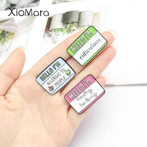 4 Styles Dialogue Quote Lapel Pins Cartoon Hello Alien Metal Badge Jewelry Bag Clothes Buckle Gift for Friends Wholesale