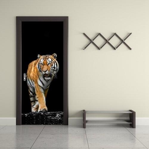 Home Creative DIY 3D Door Stickers 3D Tiger Pattern for Kids Room Door Home Decoration Accessories Large Size Wall Sticker