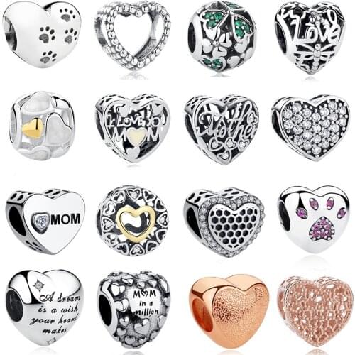 ELESHE 925 Sterling Silver Forever Heart Charm Beads Fit Original Charm Bracelet Silver 925 Love Beads Jewelry Making