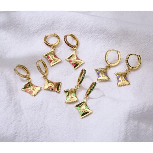 HECHENG,1 Pair,Sweet Candy Pendant Earrings,Brass Enamel Jewelry For Women Girls,Gold Paled Gifts