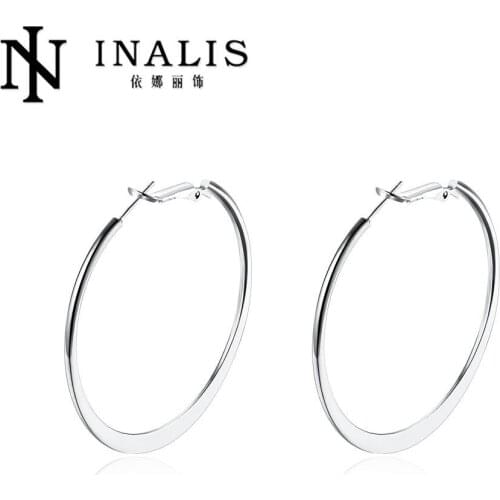 INALIS New Silver Color Fine Smooth Exaggerated Big Circle Hoop Earrings For Women Earings Simple jewelry E949-C