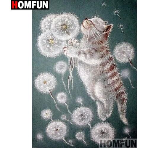 HOMFUN Full Square/Round Drill 5D DIY Diamond Painting "Dandelion cat" Embroidery Cross Stitch 3D Home Decor Gift A17562