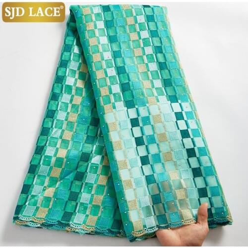 SJD LACE French Lace Fabric With Stones2021 Cyan Bridals Materials Embroidery African Mesh Lace Fabric Gild Jacquard Tulle A2538
