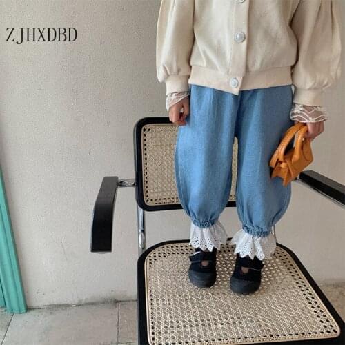 Girls Lace Loose Laciness Pants Denim Jeans 2020 Solid Childrens Clothing blue solid Jeans for Soft Boys Girls Pants Trousers