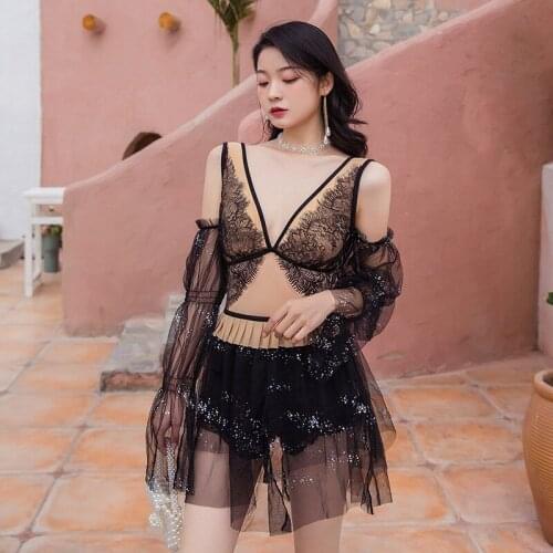 Bikini One Piece Swimsuit Swimwear Swiming Suit Women Swimsuits Girl Black Sexy Covering Detachable Long Sleeve Bikini Set