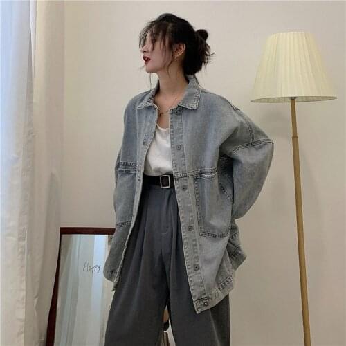 Denim Jacket Womens Spring And Autumn Retro Boyfriend Loose Jacket Korean Fashion Casual 2021 New Trendy Ins Denim Jacket