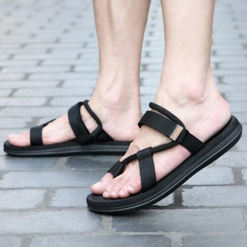 Slip-on narrow band summer shoes men sandals solid summer flats sandals men shoes beach outdoor slipper man casual shoe Footwear