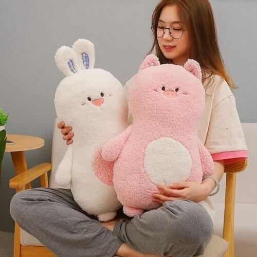 45cm Kawaii Long Plush Animals Piggy&Bear&Rabbit Plush Pillow Toy Soft Stuffed Bunny Doll Warm Home Decor Birthday Gift For Kids