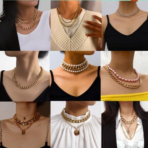 Multi-layered Womens Punk Exaggerated Hip-hop Chunky Cuban Large Thick Chain Heart Lock Pendant Necklace Girl Jewelry