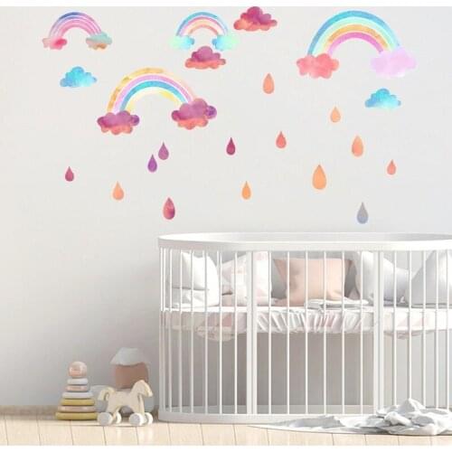 Cartoon Rainbow Wall Stickers Cloud Raindrop for Kids Room Bedroom Decor Nursery Backdrop Wall Decoration Removable Mural