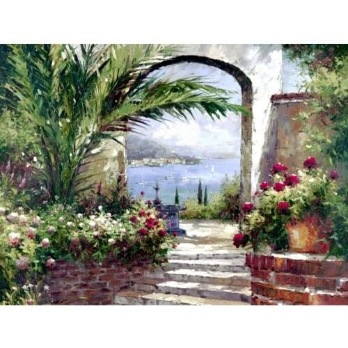 Wall art Garden Lanscapes paintings Rose Arch hand-painted artwork on canvas picture for home decor