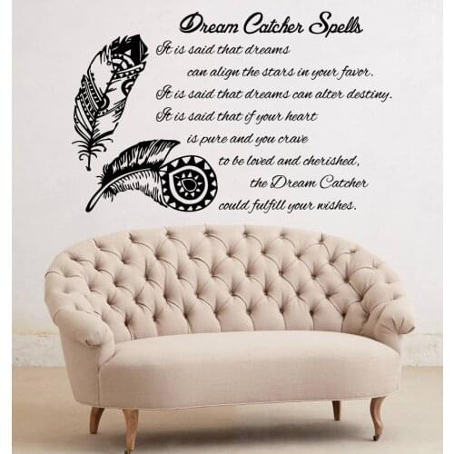 Feather Quotes Wall Vinyl Stickers, Dream Catcher Spell Everyone Can Have A Dream Bedroom Wall Murals Home Decals Decor S-574