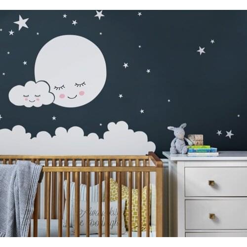 Personalized Clouds star Baby decals Vinyl Wall Sticker Shy Moon Nursery Room Decoration For Bedroom Decor Mural Wallpaper