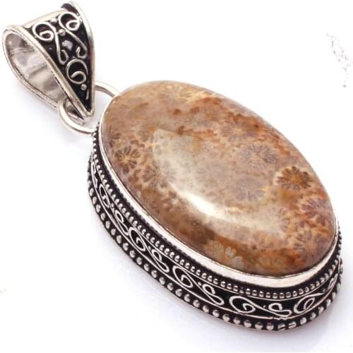 Genuine Fosil Coral Pendant Hand made Women Lady Jewelry gift, 55 mm, P10193
