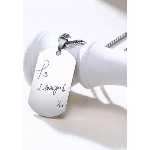 Custom Handwriting Dog Tag Necklaces for Men Simple Stainless Steel Pendant Personalize Engrave Army BFF Male Jewelry