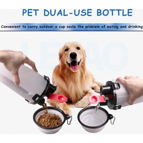 Portable Pet Travel Dog Food Dual-use Bottle With Two Collapsible Bowl Use to Feeding