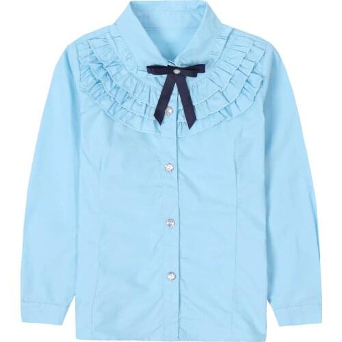 Students White Shirts For Girls School Uniforms Cotton Turn-Down Collar Blouses Girls Tops Autumn Teenage Clothes 2 6 8 10 12 14