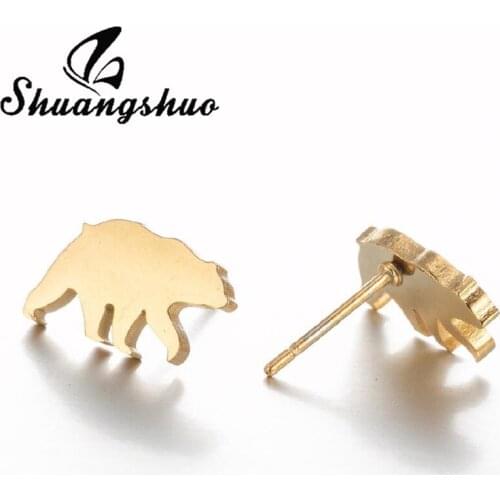 Shuangshuo Cute Little Bear Students Earring Temperament Female Earrings Stainless Steel Stud Earrings Party Ladies Gift