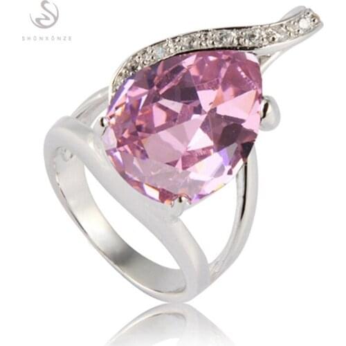 SHUNXUNZE Engagement Wedding Rings Jewelry For Women Red Pink Morganite Cubic Zirconia Promotion Rhodium Plated R839 R842 R845