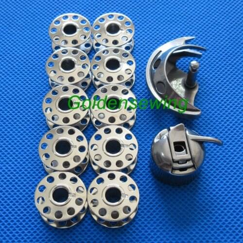 Shutle hook & Bobbin Case & 10 Bobbins for SINGER 15class & Elna