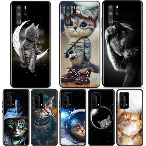 Cute Space Art Cat Silicone Cover For Huawei P40 P30 P20 P10 P9 P8 Pro Plus Lite E Mini 2019 2017 Phone Case