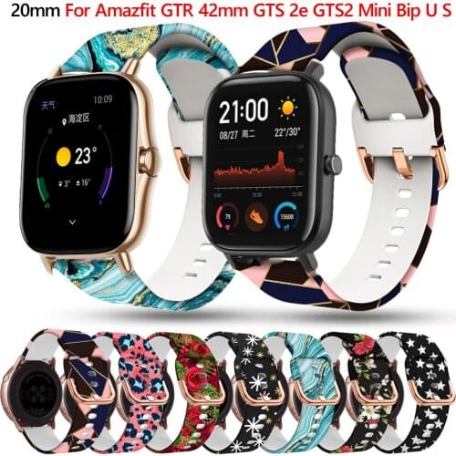 20mm Printing Silicone Watchband Smart Watch Strap For Xiaomi Huami Amazfit GTR 42mm GTS 2e GTS2 Mini Bip U S Wristband Bracelet