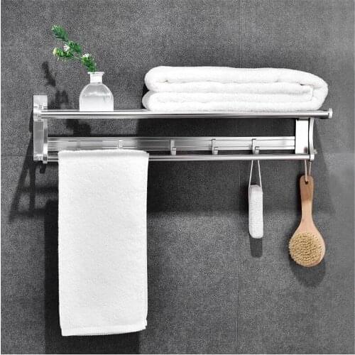 Towel Rack Wall Mounted Foldable Aluminum Organizer Towel Holder Bathroom Wall Shelf For bathroom equipment bathroom accessories