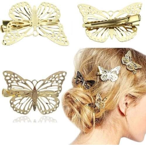 Alloy Butterfly Hair Clip Women Elegant Hollow Gold Left And Right Butterfly Female Hairpin Side Clip Headwear Hair Accessories