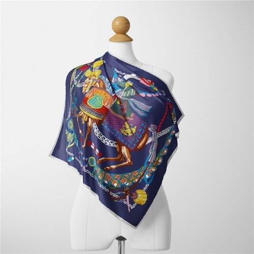 53*53cm Fashion Silk Satin Hair Scarf Handkerchief Printed Female Square Head Bandana Small Neck Muffler Lady Girl