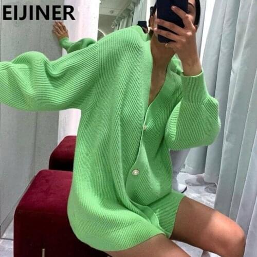 Green Knitted Sweater Oversized Cardigan Crop Top Women Fashion Pink Single Breasted Long harajuku Autumn Winter Ladies Sweater