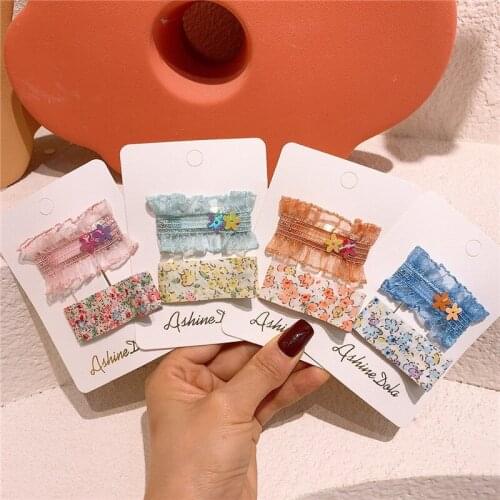 2 Pcs Korean Sweet Girl Princess Beautiful Sequins Yarn Lace BB Clip Fashion Childrens Fabric Floral Hairpin Hair Accessories