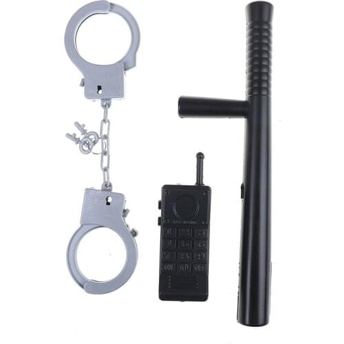 3Pcs/set Riot Police Cosplay Kids Cop Handcuffs Baton Walkie Talkie Pretend Roles Play House Toys Gifts for children Kids Toys