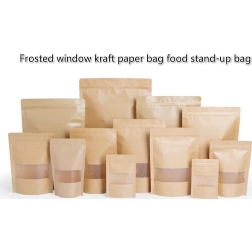 50pcs/100pcs/lot 14sizes Frosted window kraft paper bag food stand-up bag gift packaging tea bag self-styled jujube plastic bag