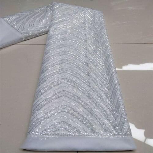 African Net Lace Fabric white High Quality Elegant Nigerian Wedding Lace Fabrics sequins Crystal French Tulle Lace Material