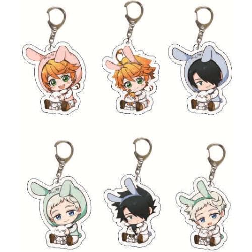 New The Promised Neverland Acrylic Keychain Cartoon Anime Figures Yakusoku No Neverland Norman Ray Key Chain Keyring Holder