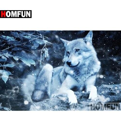 HOMFUN Full Square/Round Drill 5D DIY Diamond Painting "Animal wolf" Embroidery Cross Stitch 5D Home Decor Gift A16203