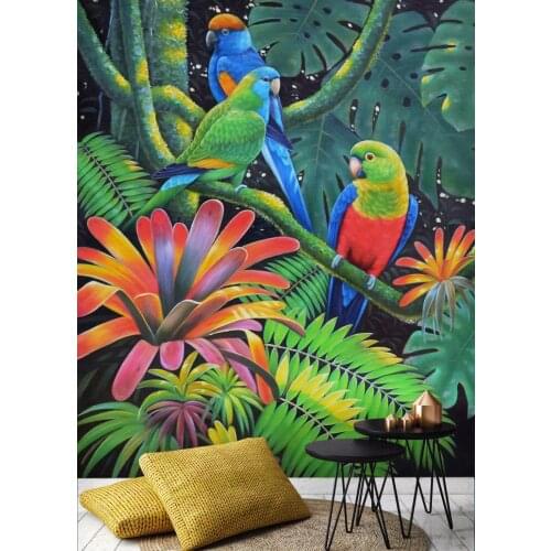 Bacaz Tropical Rainforest Plant Banana Leaf Wallpaper Murals Background 3d Wall Photo Mural for Bedroom Parrot Birds Home Decor