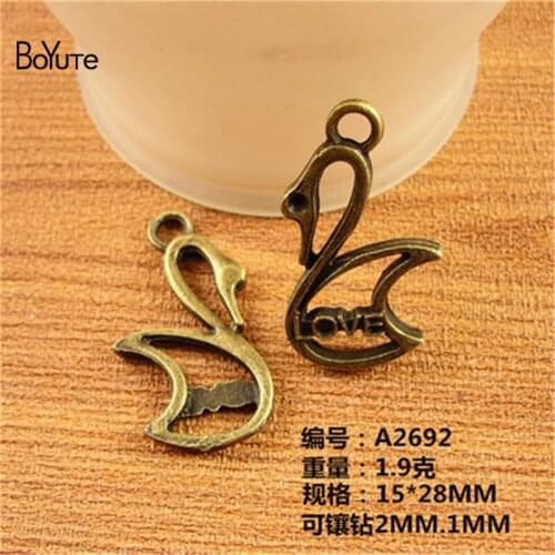 BoYuTe (50 Pieces/Lot) 15*28MM Antique Bronze Plated Love Swan Charms Pendants for Jewelry Findings Diy Accessories Handmade