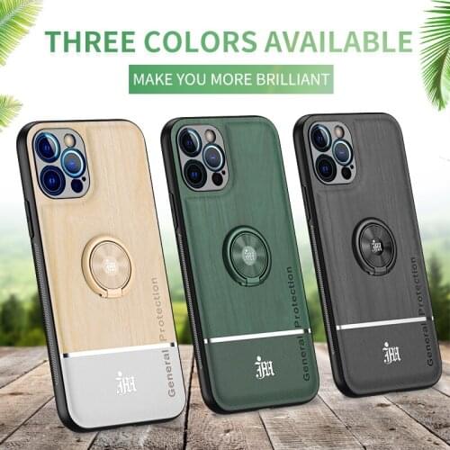 Bionic Wood Grain Mobile Phone Case For Apple iPhone 12 Pro Max Adsorption Ring Bracket Cover For iPhone 12 Mini Lens Protectio
