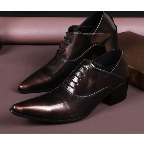 Christia Bella New Fashion Pointed Toe Genuine Leather Men Oxfords Shoes Business Formal Man Brogue Shoes Mens Heighten Shoes