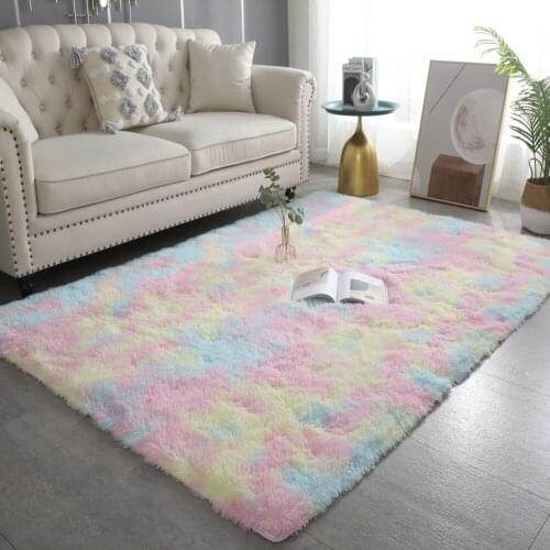 Colorful Carpets Shaggy Carpet For Living Room Bedside Rugs Rainbow Color Soft Fluffy Plush Carpet For Bedroom Home Decor