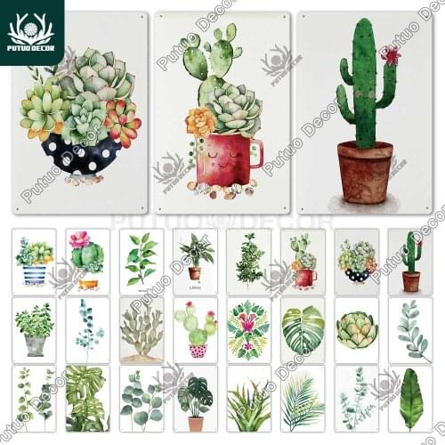Putuo Decor Plant Vintage Tin Sign Metal Sign Decorative Plaque Wall Decor Garden Living Room Cafe Kitchen Decoration